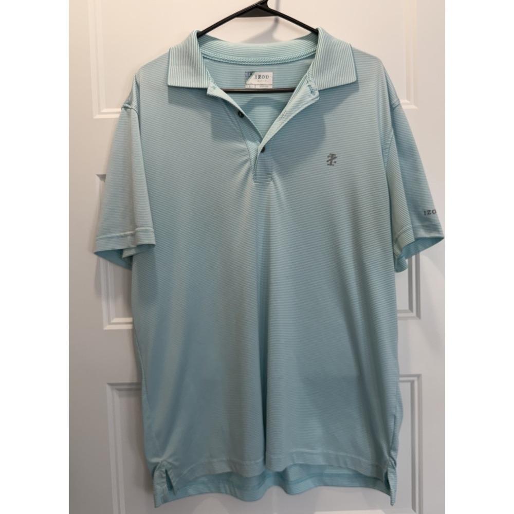 IZOD Golf Men's Aqua Striped Short Sleeve Polo Shirt Size Large L